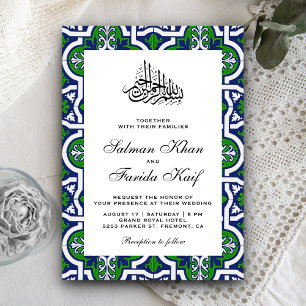Invitation Bleu et vert musulman Arabesque musulman Mariage