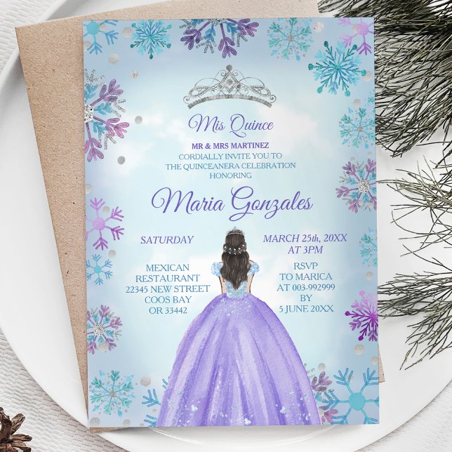 Invitation Bleu et violet Mexicaine fille d'hiver Mis Quince (Créateur téléchargé)