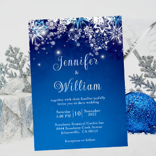 Invitation Bleu étincelle Flocon de neige Mariage d'hiver