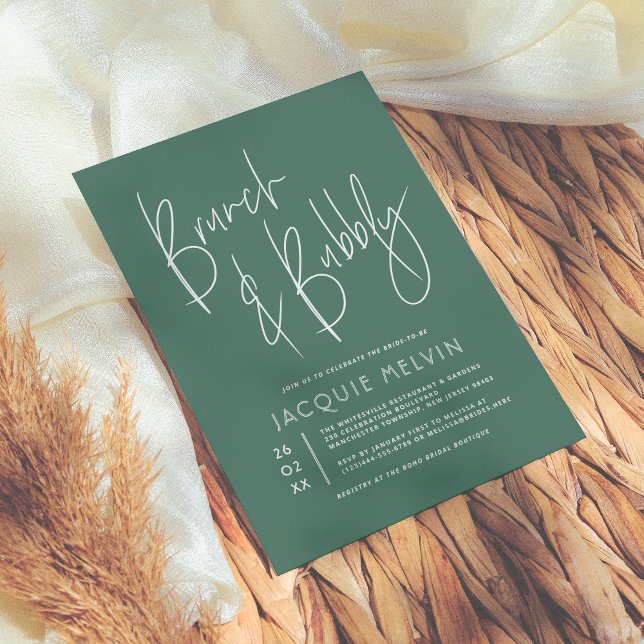 Invitation Bleu & Eucalyptus Green Brunch & Bubbly Bridal (Créateur téléchargé)