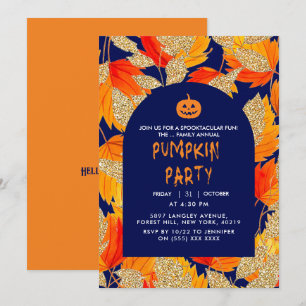 Invitation Bleu   Feuilles de paillettes fausses modernes Hal