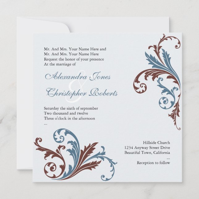 Invitation Bleu & Fleur de chocolat torréfie un mariage éléga (Devant)