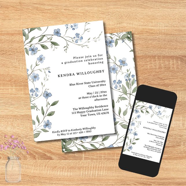 Invitation Bleu Fleur sauvage Graduation Party (Créateur téléchargé)