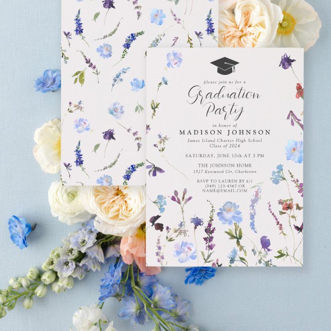 Invitation Bleu Fleur sauvage High School Graduation Party (Bloom into a Grad - Celebrate in Style 🌸)
