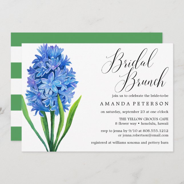 Invitation Bleu Fleur tendance Hydrangea mariage Brunch nupti (Devant / Derrière)