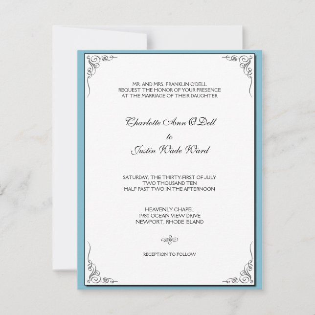 Invitation bleu fleuri;mariage marriage marriages (Devant)