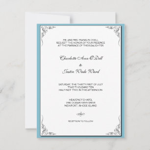 Invitation bleu fleuri;mariage marriage marriages