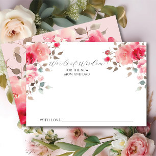 Invitation Bleu fleurs Baby Words of Wisdom Card