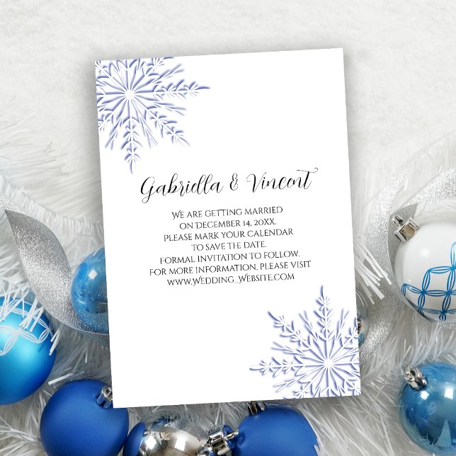 Invitation Bleu Flocon de neige Blanc Mariage d'hiver Enregis (Créateur téléchargé)