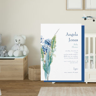 Invitation Bleu Floral Aquarelle Baby shower II