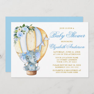 Invitation Bleu floral Baby shower de boue d'éléphant