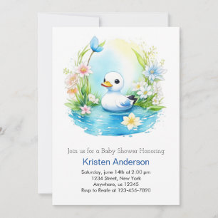 Invitation Bleu Floral Blissful Duck Boy Baby shower