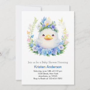 Invitation Bleu Floral Blissful Duck Meadow Boy Baby shower