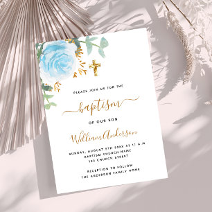 Invitation Bleu floral eucalyptus verdure garçon croiser bapt