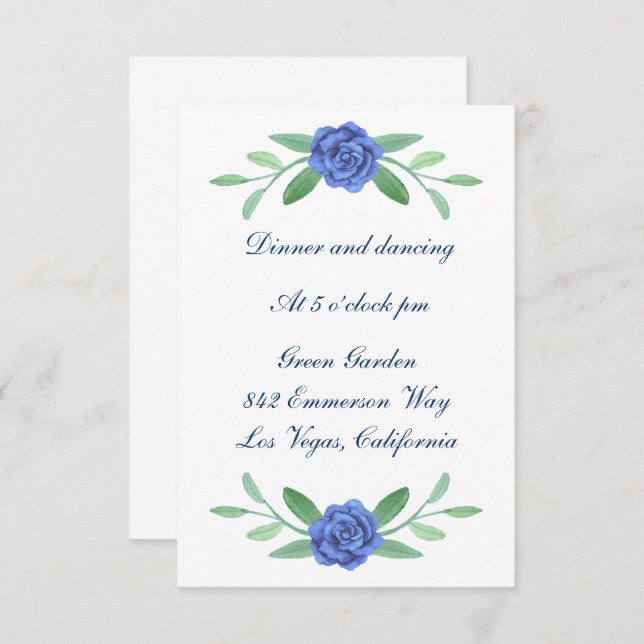 Invitation Bleu Floral Foliage Mariage Réception (Devant / Derrière)