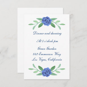 Invitation Bleu Floral Foliage Mariage Réception