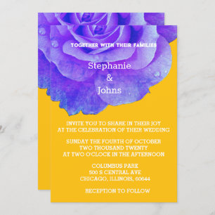 Invitation Bleu Floral Jaune Orange Rustique Boho Mariage