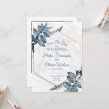 Bleu Floral Minimaliste Enregistrer le Mariage Dat