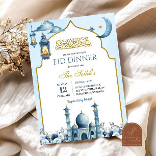 Invitation Bleu Floral Ramadan Islam Aïd Iftar Dîner