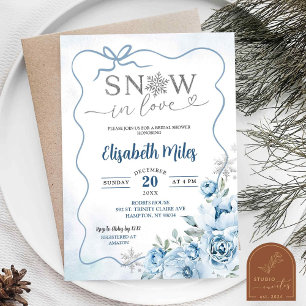 Invitation Bleu Flore Neige en amour Fête des mariées d'hiver