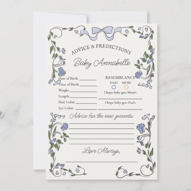 Invitation Bleu Flower Market Fresh Floral Conseils pour bébé (Devant)