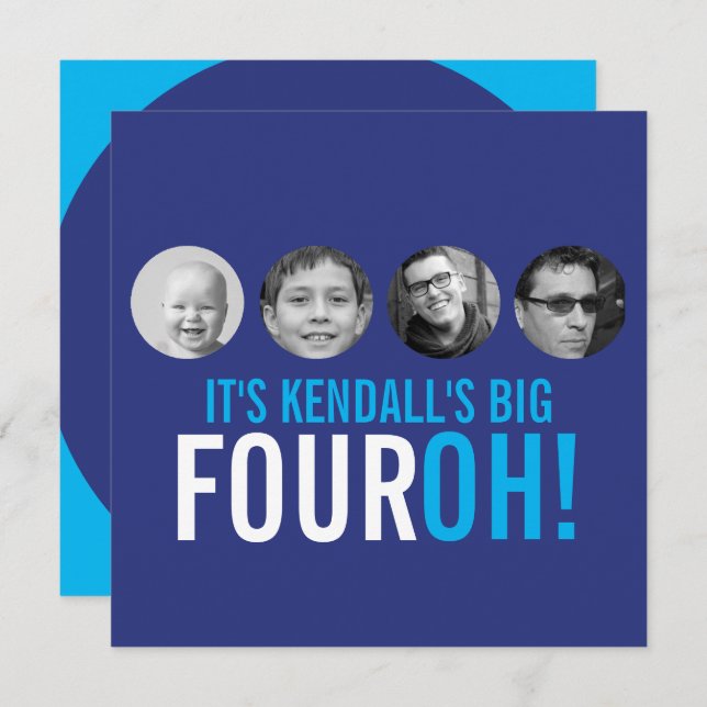 Invitation Bleu foncé 40ème FOUROH ! anniversaire de la photo (Devant / Derrière)