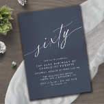 Invitation Bleu foncé de la marine | Script moderne 60e anniv<br><div class="desc">Invitations élégantes et simples à 60e anniversaire avec titre "soixante" texte dans un script manuscrit. Police blanche sur un arrière - plan bleu marine.</div>