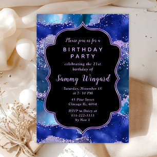 Invitation Bleu foncé et mauve Océan Agate Anniversaire