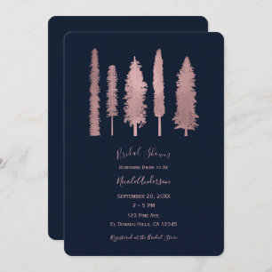 Invitation Bleu foncé et Rose Fête des mariées des arbres de