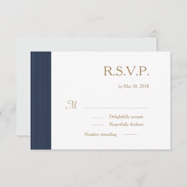 Invitation Bleu foncé or blanc subtil rayures mariage RSVP (Devant / Derrière)