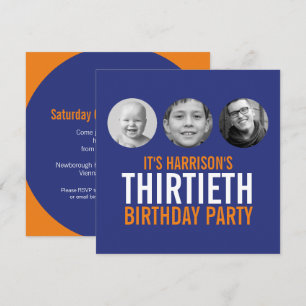 Invitation Bleu foncé orange 30ème anniversaire photo