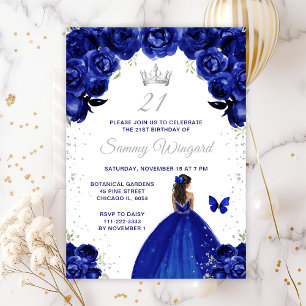 Invitation Bleu foncé Peau foncée Princesse Anniversaire