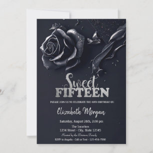 Invitation Bleu foncé Rose gothique 15e anniversaire
