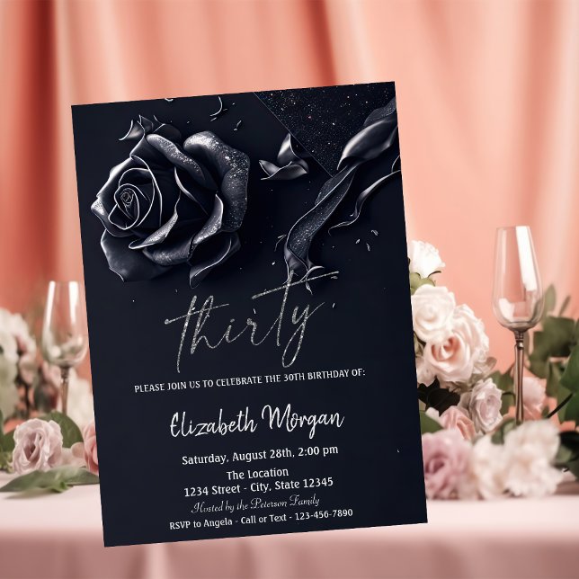 Invitation Bleu foncé Rose gothique 30e anniversaire (Créateur téléchargé)