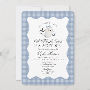 Invitation Bleu Gingham Prépa Fantôme Petit Boo Shower de Béb