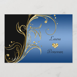 Invitation Bleu Gold Black Floral Swils Réception uniquement