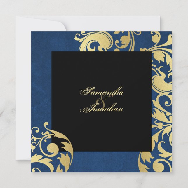 Invitation Bleu Gold Black Joli Floral (Devant)