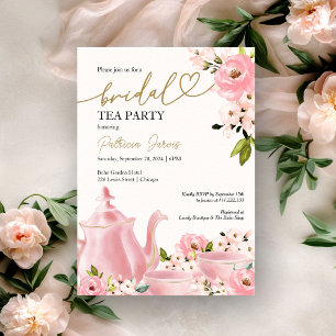 Invitation Bleu Gold Floral Fête des mariées Tea Party