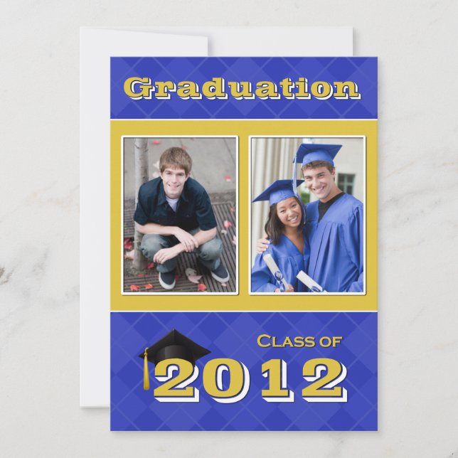 Invitation Bleu Gold Jacquard Graduation SCROLL DOWN pour 201 (Devant)