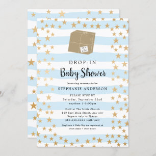 Invitation Bleu + Gold Star DROP-IN Baby shower garçon