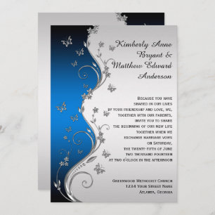 Invitation Bleu Gradient Argent Ornat Papillons Kristin