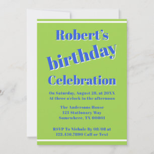 Invitation Bleu Gras Sur Lime Vert Anniversaire