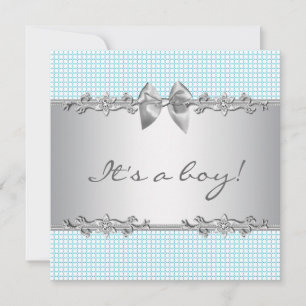 Invitation Bleu Gray Checks Boy Shower