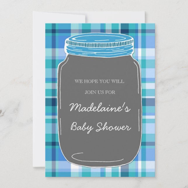 Invitation Bleu Gray Mason Jar Personnalisé Baby Shower Invit (Devant)