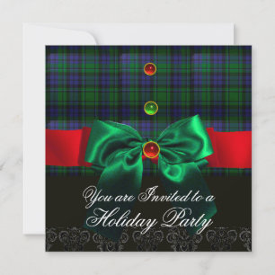 INVITATION BLEU GREEN BOWS, COTTISH TARTAN CHRISTMAS PARTI