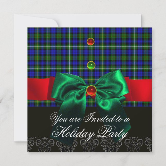 INVITATION BLEU GREEN BOWS, COTTISH TARTAN CHRISTMAS PARTI (Devant)