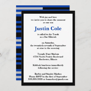 Invitation Bleu/Grève argentée sur Black Bar Mitzvah