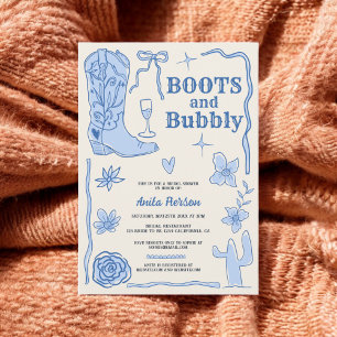 Invitation Bleu gribouillis bottes bulle nuptiale douche