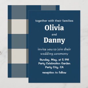 Invitation Bleu Gris Blanc Buffalo Check Mariage