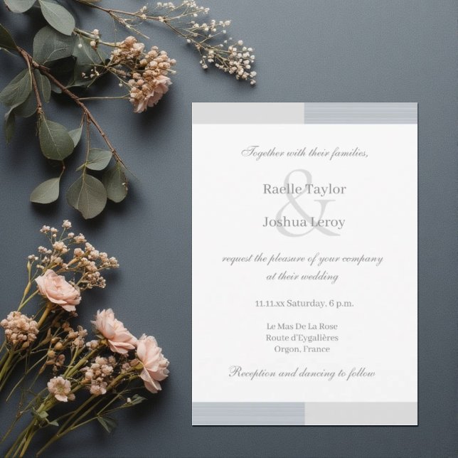 Invitation Bleu Gris Blanc Poussiéreux Rayures Esperluette Ma (Créateur téléchargé)
